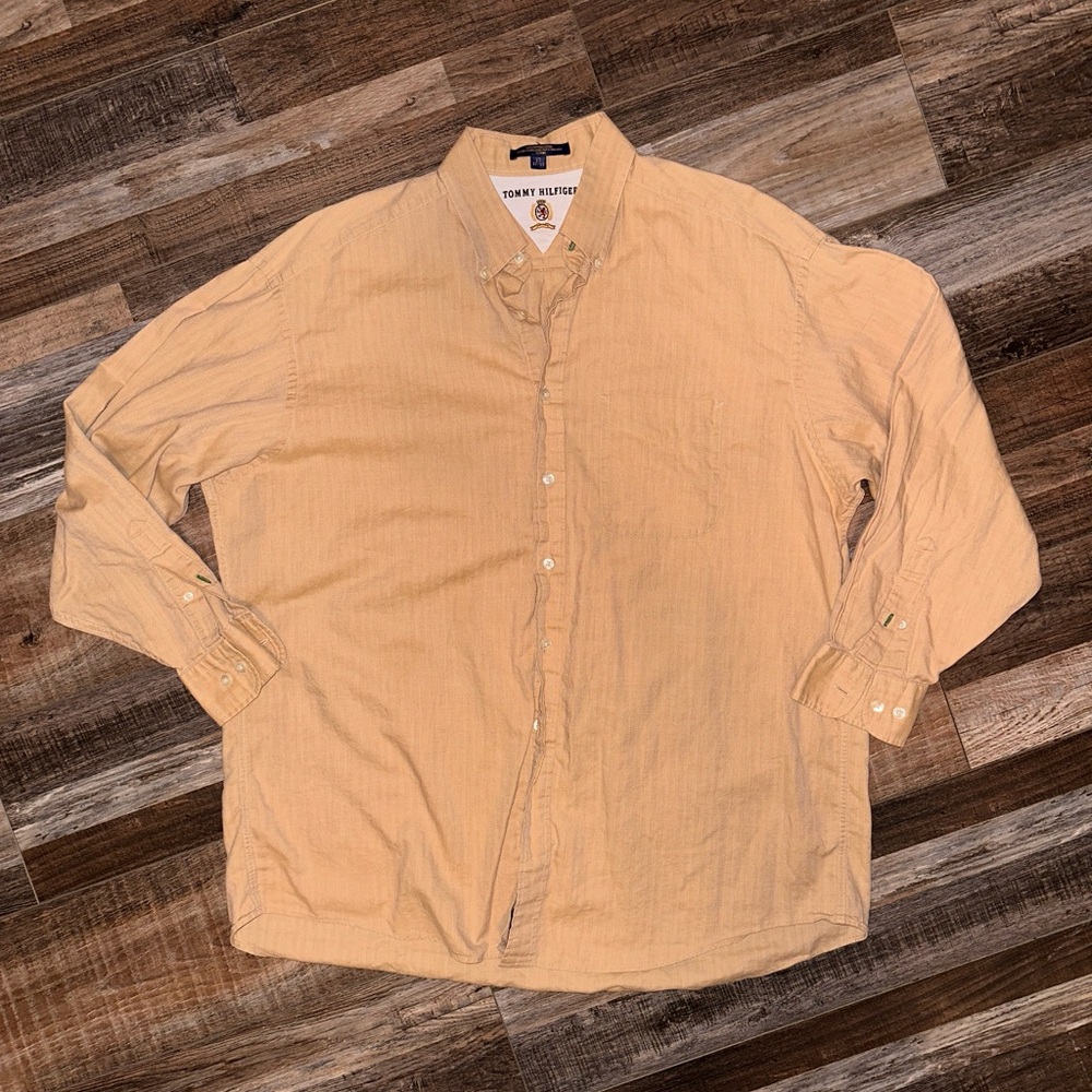 Tommy Hilfiger Men's Casual Beige Button Down Shirt